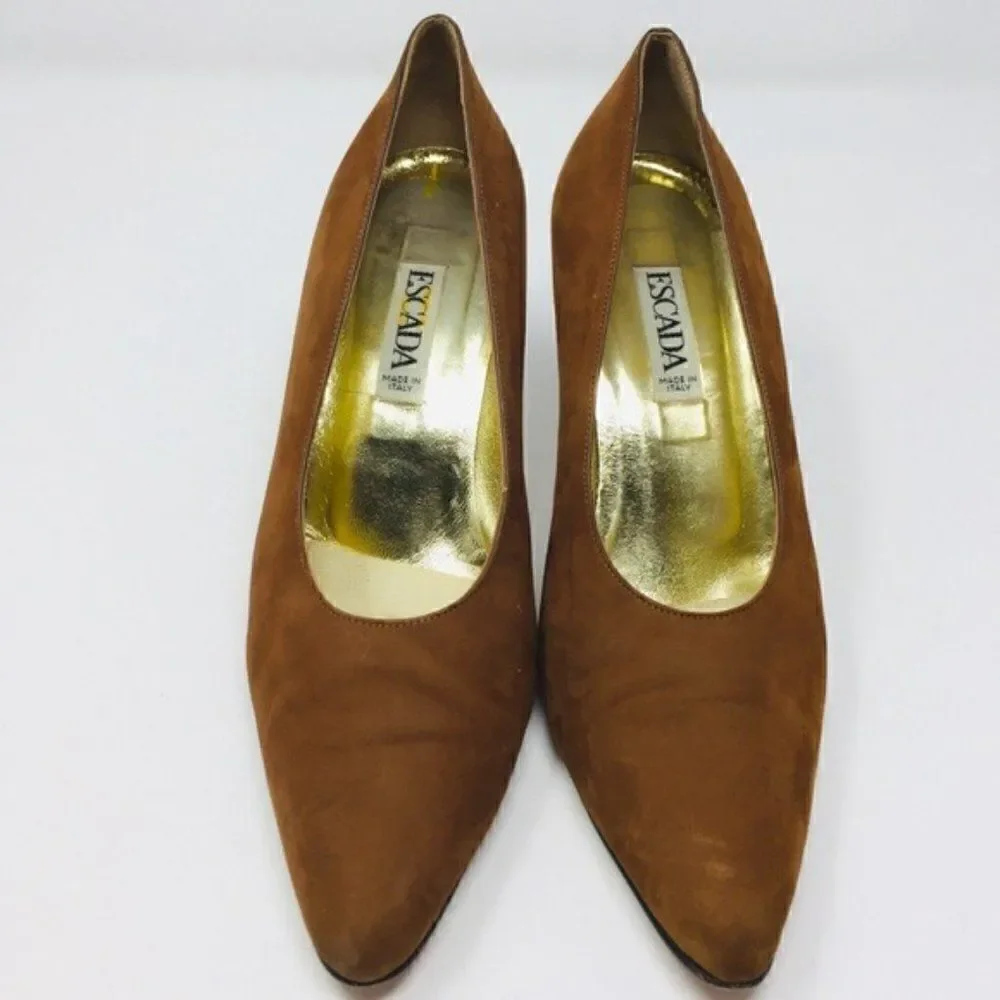 Escada vintage brown suede leather heels 8B